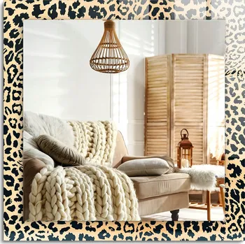 Zrcadlo Loftové zrcadlo s ozdobným skleněným rámem Panterka lamparta 60x60 cm