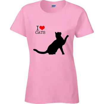 Dámské tričko Tričko I Love Cats Druh: Dámské, Barva: Růžová, Velikost: XL