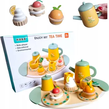 Dřevěná hračka Dětská kuchyňská sada dřevěné hračky příslušenství ČAJOVÁ SOUPRAVA 15 dílů