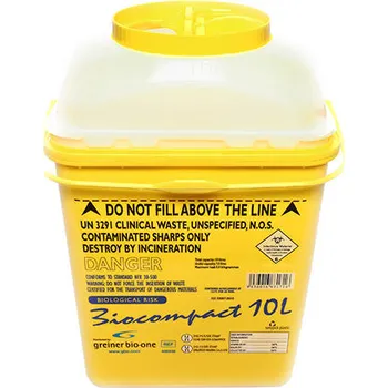 Odpadkový koš Kontejner VACUETTE na použité jehly a infekční odpad hranatý, žlutý, celkový objem 10 l