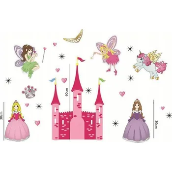 Samolepící dekorace Samolepka na zeď princezny a hrad dekorace
