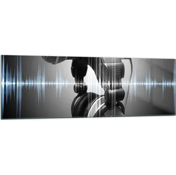 Obraz Velký skleněný obraz do obýváku 160x50 mikrofon moderní fotoobraz obrazy