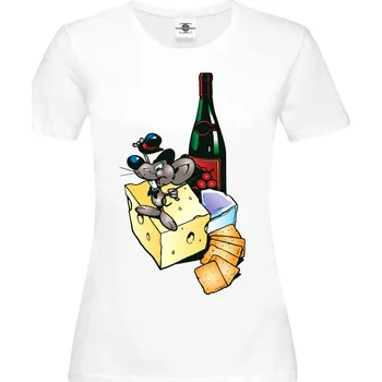 Dámské tričko Tričko Myšák s vínem Druh: Dámské, Barva: Bílá, Velikost: L
