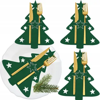 Vánoční dekorace Vánoční obaly na příbory z plsti, stromečky, 4 kusy, zelené