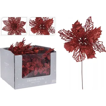 umělá květina Květina na drátku 21 cm s brokátem, červená 795974