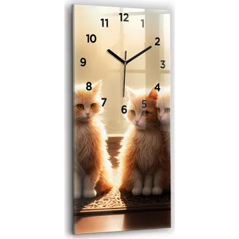 Hodiny Skleněné hodiny Stylové Tiché Klasické Nástěnné Čtyři koťátka na slunci 30x60