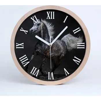 Hodiny Kuchyňské nástěnné hodiny šedé kůň arabský pr. 20 cm