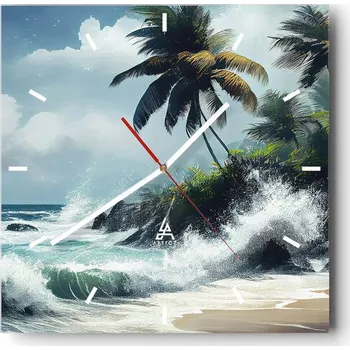 Hodiny Velké nástěnné hodiny na zeď 40x40 Pláž Skleněné hodiny Čtvercové Tiché