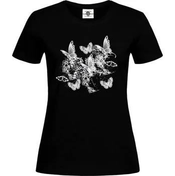Dámské tričko Tričko Motýli a květy Druh: Dámské, Barva: Černá, Velikost: L