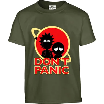 Pánská móda Tričko Rick And Morty | Don't Panic Druh: Dětské, Barva: Khaki, Velikost: 158-XL