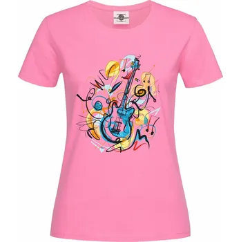 Dámské tričko Tričko Abstrakce kytary Druh: Dámské, Barva: Růžová, Velikost: L