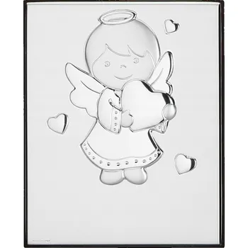 Obraz Stříbrný obrázek na křtiny andílek se srdíčkem | Rozměr: 6x7,5 cm