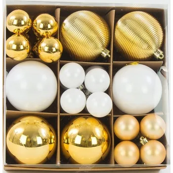 Vánoční ozdoba Sada plastových vánočních Vánoční Baňky, ozdoby, 4+8 cm / 6+24 ks, zlatá směs