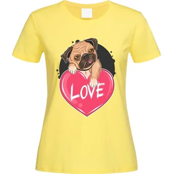 Dámské tričko Tričko Mopsova láska Druh: Dámské, Barva: Obilně | Hedvábná, Velikost: S
