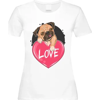 Dámské tričko Tričko Mopsova láska Druh: Dámské, Barva: Bílá, Velikost: XL