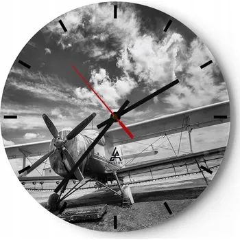 Hodiny Velké nástěnné hodiny na zeď 40x40 Letadlo Skleněné hodiny Kulatý Tiché
