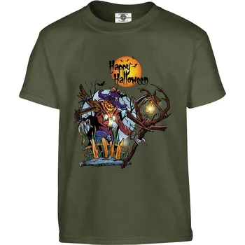 Pánská móda Tričko Happy Halloween | Scarecrow Druh: Dětské, Barva: Khaki, Velikost: 146-L