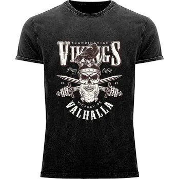 Pánské tričko Tričko Scandinavian Vikings Druh: Pánské, Barva: Černá žíhaná, Velikost: S