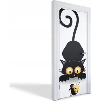 Fototapeta Dekorativní samolepka na dveře fólie s ozdobným motivem Kočka a myš 75x205 cm
