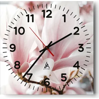Hodiny Nástěnné hodiny do obýváku 40x40 Magnolie Bezhluké hodiny na skle Tiché