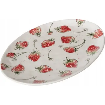 KERAMICKÝ OVÁLNÝ MÍSA BÍLÁ VZOR JAHODY 39x31 VELKÝ TALÍŘ