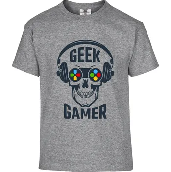 Pánské tričko Tričko Geek Gamer Druh: Dětské, Barva: Šedá, Velikost: 110-XS