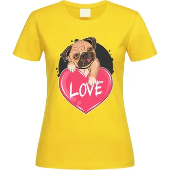 Dámské tričko Tričko Mopsova láska Druh: Dámské, Barva: Žlutá, Velikost: S