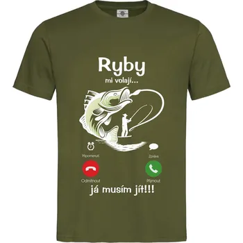 Pánské oblečení Tričko Ryby mi volají... Druh: Pánské, Barva: Khaki, Velikost: S