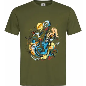 Pánské oblečení Tričko Abstrakce kytary Druh: Pánské, Barva: Khaki, Velikost: L