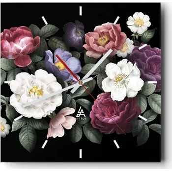 Hodiny Velké nástěnné hodiny na zeď 40x40 Květiny Skleněné hodiny Čtvercové Tiché