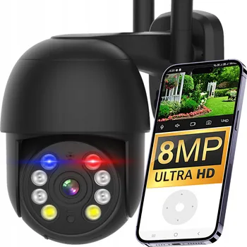 IP kamera Venkovní otočná WiFi kamera s POLICEJNÍM SVĚTLEM 8MP ULTRA HD 8MPx ČERNÁ