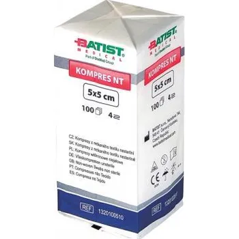 Komprese z netkaného textilu 5 x 5 cm, 4 vrstvy, nesterilní, ( 100 ks )
