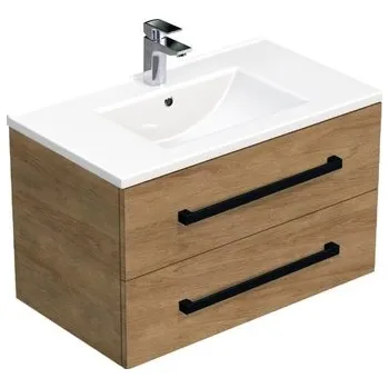 Koupelnový nábytek Koupelnová skříňka s černou úchytkou a umyvadlem SAT Cube Way 80x53x46 cm dub Hickory mat CUBE46C802DHMOD