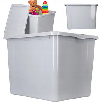 Úložný box Plastový úložný box s víkem, šedý, 30 l - organizér, kontejner, krabice na hračky