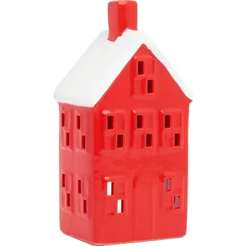 Svícen Dekorativní domeček červeno-bílý Keramický svícen na čajovou svíčku 18,5 cm