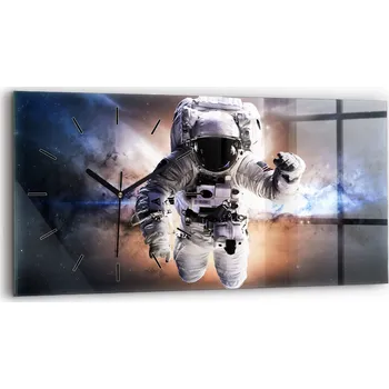 Hodiny Moderní skleněné foto hodiny na zeď horizontální 60x30 cm Astronaut v kosmu