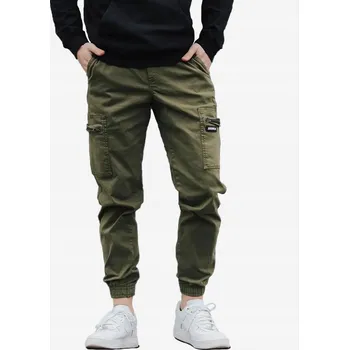 Pánské kalhoty PÁNSKÉ LÁTKOVÉ KALHOTY KAPSÁČE JOGGER Olivová Khaki JIGGA WEAR Cargo 3XL