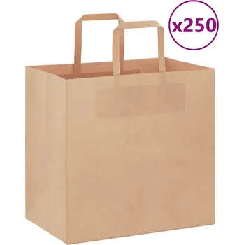 Dárková taška vidaXL Papírové tašky 250 ks s uchy 26x17x25 cm [4101815] Barva: Hnědá