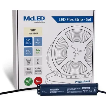 ukončovací lišta McLED LED pásek - sada 6 m, 240 LED/m, WW, 6 W/m, DC 24V, 500 lm/m, CRI90, IP67, 10 mm, vodič 3 m ML-126.034.90.S06001
