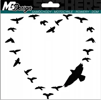 Samolepicí dekorace na vozidlo NÁLEPKA na auto SRDCE PTAČÍ PTÁCI 14x15 cm