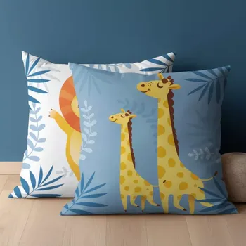 Povlak na dekorativní polštářek Dětský bavlněný povlak na polštář se žirafou a lvem - oboustranný Šířka: 40 cm | Délka: 40 cm