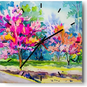 Hodiny Velké nástěnné hodiny na zeď 40x40 Park Skleněné hodiny Čtvercové Tiché