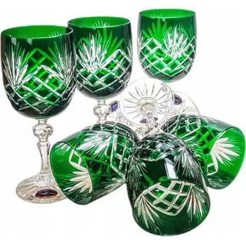 Sklenice Smaragdově zelené křišťálové skleničky na víno 240 ml Ananas, sada 6 kusů