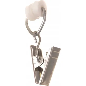 Příslušenství pro záclonu a závěs 100 žabek s klipsy na záclony závěsy garnýže plast kov bílé 10 žabek