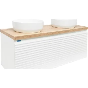 Koupelnový nábytek Koupelnová skříňka pod umyvadlo Naturel Savona 118x43x44,8 cm bílá lesk, deska dub halifax SAVONA120BIDDH