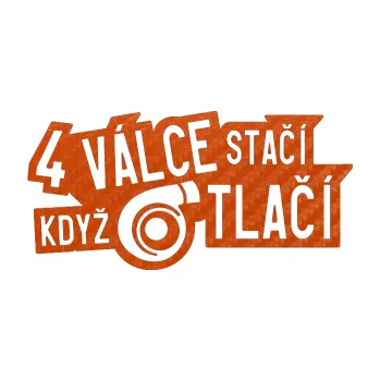 Samolepicí dekorace na vozidlo 4 válce stačí když turbo tlačí (54 - 3D karbon oranžový) SAMOLEPKA NA AUTO, NÁLEPKA, FÓLIE, POLEP, TUNING, VLASTNÍ TEXT, TISK, AUTOSAMOLEPKY.cz, POLEPY, OBRÁZEK, LOGO, 3D STICKERS