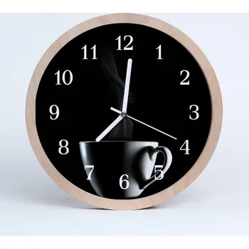 Hodiny Dřevěné nástěnné hodiny tiché Šálek kávy 25 cm