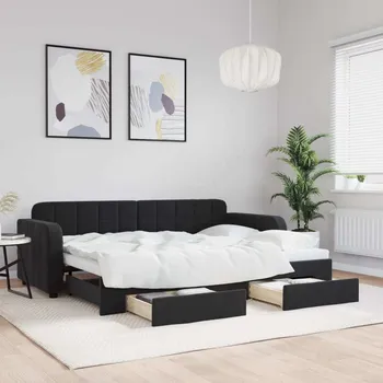 Postel vidaXL Válenda s přistýlkou a zásuvkami 80 x 200 cm samet [3196975] Barva: Černá