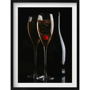 Obraz Nástěnný obraz v černém rámu do obývacího pokoje kuchyně Skleničky na šampaňské 60x80 cm