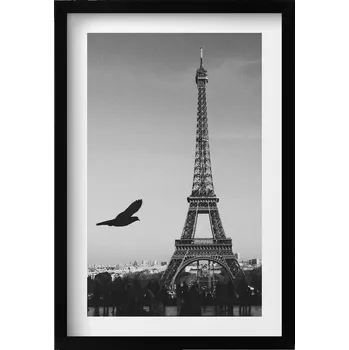 Obraz Ozdobný obraz v rámu do obýváku Eiffelova věž a letící pták Paříž 40x60 cm